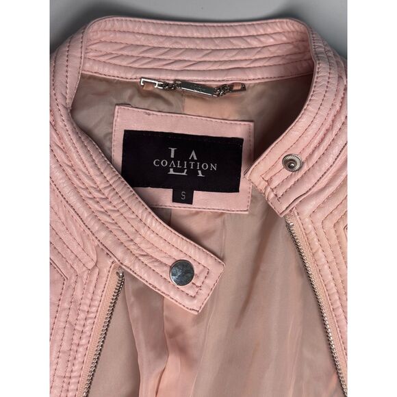 LA Coalition Faux Leather Pink or Green Moto Jacket- Size Small - Picture 9 of 16
